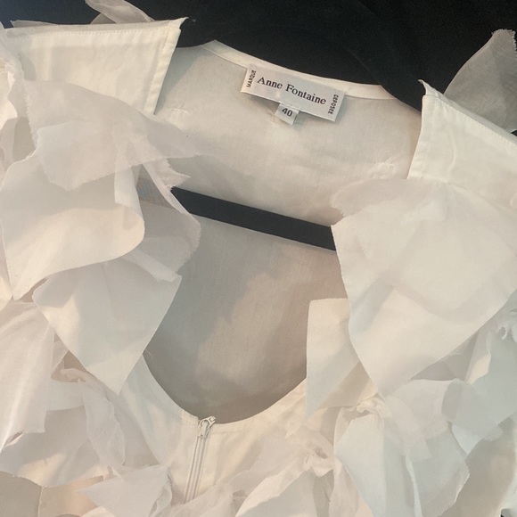 Anne Fontaine white zip up blouse with frilly trim - Picture 2 of 6